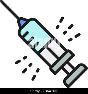 Insulinspritze, Symbol für flache Farblinien der medizinischen Nadel. Stock Vektor