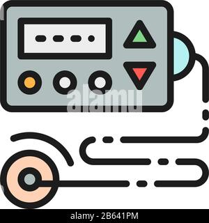 EKG-Schreiber, ekg, Elektrokardiogramm, Symbol für flache Farblinien des Blutdruckmonitors Stock Vektor