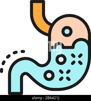 Magenerkrankung, Sodbrennen, Verdauungsprobleme Flat Color Line Icon. Stock Vektor