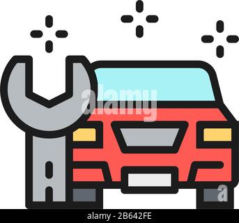 KFZ-Reparatur, Symbol für flache Farblinien der Servicestation. Stock Vektor