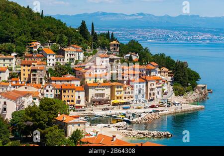 Blick auf Moscenicka Draga, Istrien, Kvarner Golfbucht, kroatische Adria, Kroatien Stockfoto