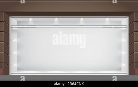 Außenansicht der Schaufassade mit großen Glasfronten Stock Vektor