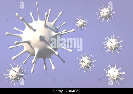 Medizinische 3D-Darstellung, infiziert mit Coronavirus COVID-19, einem Influenzavirus der Atemzellen in China. Stockfoto