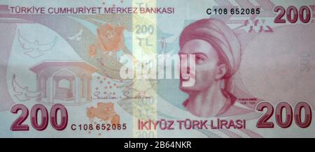 200 türkische Lirasi-Banknote, Türkei Stockfoto