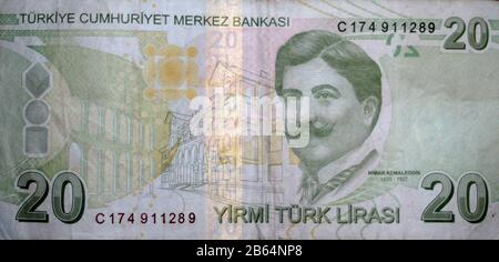 20 türkische Lirasi-Banknote, Türkei Stockfoto