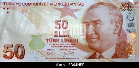 50 türkische Lirasi-Banknote, Türkei Stockfoto