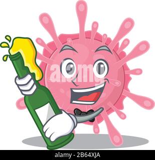 Corona-Viruskeime mit einer Flasche Biermaskottchen im Cartoon-Stil Stock Vektor