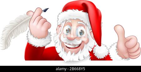 Santa Claus Peeking Quill Pen Scroll Cartoon Stock Vektor