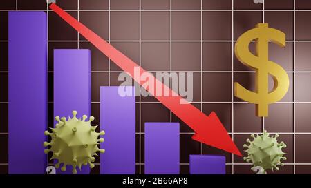 Die Auswirkungen Des Neuen Coronavirus oder Covid-19 auf die Weltwirtschaft. 3D-gerenderte Abbildung. Stockfoto