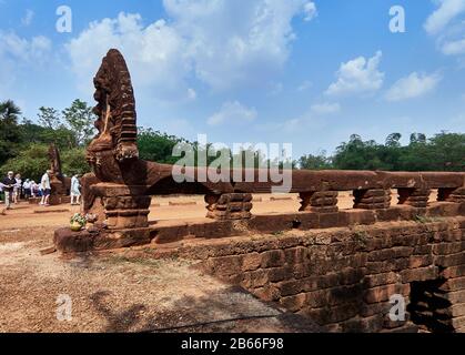 Kambodscha, Spean Praptos, auch Kampong Kdei Bridge auf der Straße nach Angkor aus Phnom Chisor in Kambodscha genannt, war früher die längste korbierte Steinbogenbrücke der Welt, mit mehr als zwanzig schmalen Bögen, die 87m (285 ft) umspannen. Die Brücke wurde im 12. Jahrhundert während der Regierungszeit von König Jayavarman VII. Erbaut Stockfoto