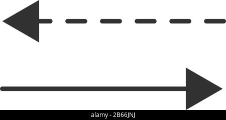 Zwei entgegengesetzte Richtungen, das Symbol Stretchpfeile mit Schatten. Der Zurück-Pfeil ist gestrichelt. Zeigt die Verschiebung oder Richtung des beweglichen Objekts an. Kann verwendet werden für Stock Vektor