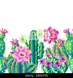 Nahtloses Muster mit Kakteen und Blumen. Stock Vektor