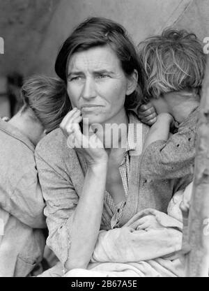 MIGRANTENMUTTER der amerikanischen Fotojournalistin Dorothea lange (1895-1965). Florence Owens Thompson (1903-1983) ist das Thema ihres berühmtesten Fotos von Wanderarbeitern während der Weltwirtschaftskrise, das am 6. März 1936 aufgenommen wurde. Foto: Kongressbibliothek Stockfoto