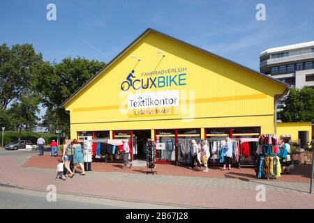 Textilkontor, Fahrradverleih, Cuxhaven-Duhnen, Nordsee-Heilbad Cuxhaven, Niedersachsen, Deutschland, Europa Stockfoto