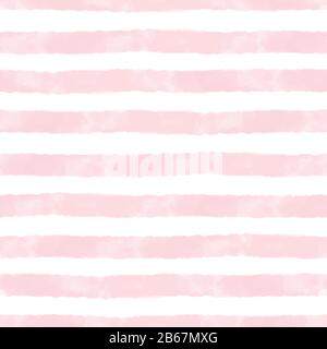 Vector Aquarell Streifen pink und weiß nahtlos. Wiederholter handgezeichneter Hintergrund. Stock Vektor