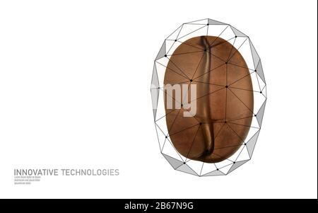 Realistische Geschäftsidee für 3D-Kaffeebohnen. Symbol für niedrige, moderne Café-Verarbeitung. Technologieprodukt Koffein freies Energydrink. Zeichen für wissenschaftliche Forschung Stock Vektor
