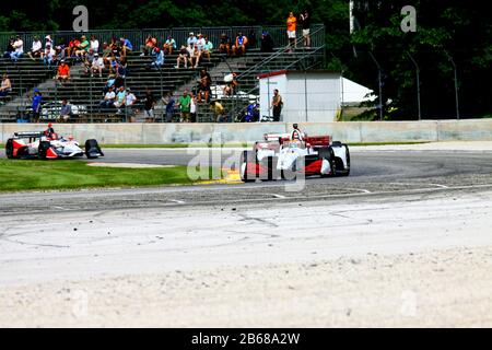 Elkhart Lake, Wisconsin - 23. Juni 2019: 19 Santino Ferrucci, USA, Dale Coyne, REV Group Grand Prix at Road America, auf Kurs während der Veranstaltung. Stockfoto