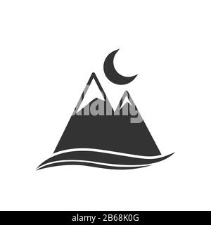Einfaches bearbeitbares Symbol. Das Meer, die Berge und der Halbmond. Einfaches flaches Design für Websites und Apps Stock Vektor