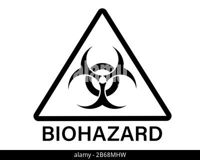 Warnschild für biologische Gefahrenstoffe mit schwarzem Dreieck auf weißem Hintergrund und Text isoliert Stockfoto