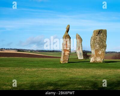 Bronze Alter Stehsteine an Lundin Links Fife Scotland Stockfoto