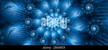 Blau leuchtende Spiralbanner, computergenerierter abstrakter Hintergrund, 3D-Rendering Stockfoto