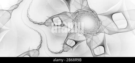 Spiralkonzept, computergenerierte abstrakte fraktale Intensitätskarte invertiert schwarz und weiß Stockfoto