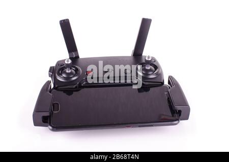 Funk-Fernbedienung mit Funkübertragung auf weißem Hintergrund isoliert Stockfoto