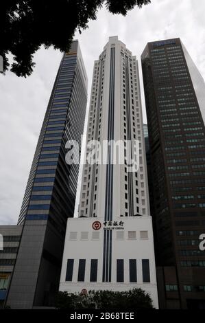 Bank of China Gebäude im CBD von Singapur und besteht aus zwei Gebäuden in den Jahren 1954 und 2000 gebaut. Er ist 168 m hoch. Stockfoto