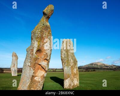 Bronze Alter Stehsteine an Lundin Links zu Largo Law Beyond Fife Scotland Stockfoto