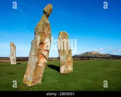 Bronze Alter Stehsteine an Lundin Links zu Largo Law Beyond Fife Scotland Stockfoto