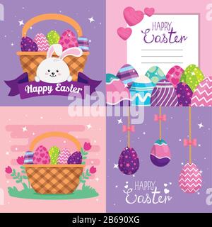 Karten setzen frohe ostern mit Dekoration Stock Vektor