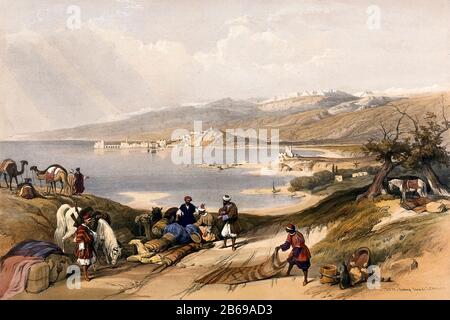 Sidon, in Richtung Libanon suchen. Farbige Lithographie von Louis Haghe nach David Roberts, 1843. Stockfoto