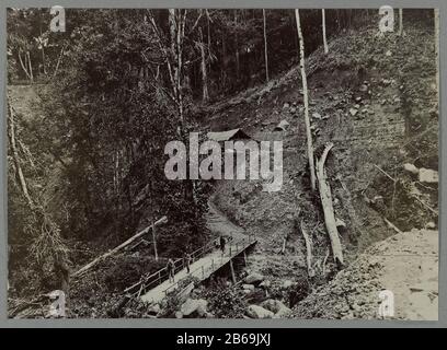 Baubeginn der Brücke über den Aroel Timbang Gadja Baubeginn der Brücke über den Aroel Timbang Gadja. Inge Hielt Foto in einem Album von 107 Bildern über den Bau des Gajowegs im Norden Sumatras zwischen Bireuen und Takinguen zwischen 1903 und 1914 fest. Hersteller : Fotograf: Anonymer Ort Herstellung: Nord-Sumatra Datum: 1903 - 1913 Material: Papiertechnik: Fotografie Abmessungen: Foto: H 138 mm × W 200 mmToelichtingNa Expedition in die Gajo und Alaslanden durchgeführt von Van Daalen (erste Tour 1901), wurde er 1903 mit der Vorbereitung eines p beauftragt Stockfoto