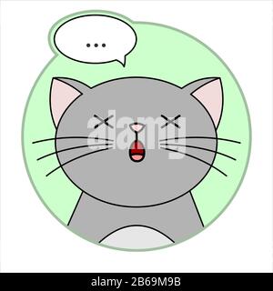 Cute Überraschte Katze, Runde Ikone, Emoji. Eine graue Katze Mit EINEM Whisker Starb Überraschend. Vektorbild Isoliert Auf WEISSEM Hintergrund. Stock Vektor