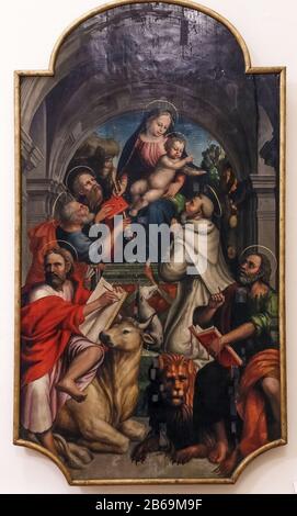 Italien Emilia Romagna - Civic Art Gallery Faenza - Antonio Liberi: Madonna-Spulen-Kind und die Heiligen Peter und Paul, Dominic, Lukas und Markus Evangelisten Stockfoto