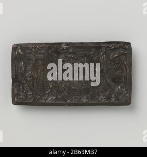 Abraham als eine Reihe von Engeln rechthoekige, loden, plaquette traf afgeschuinde randen. Abraham trete de drie van rechts komende engelen vanuit de deur van zijn woning met brood en wijn tegemoed. Achtersaum, in de deurofeing, ist Sara nog juist zichtbaar. OP de achtergrond bomen gebouwen van de hoeve, rechts een vijver met eenden. Hersteller : plaquettemaker: Peter FlötnerPlaats Herstellung: Neurenberg dating: CA. 1525 - ca. 1550 Material: Masse Abmessungen: H 5,7 cm. × b 10,8 cm. × g 53 gr Stockfoto