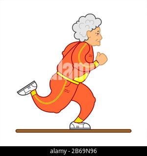 Vektorbild Einer Laufenden Alten Frau. Die Alte Frau In EINEM Trainingsanzug, Turnschuhe. Ältere Frauen, Senile Menschen Konzept, Logo. Isoliert auf weißem Hintergrund Stock Vektor