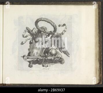 Eine Konsole mit den Armen des dogen von Venedig Sebastiano Ziani oder möglicherweise seines Sohnes Pietro Ziani. Ein Adler mit Zepter krönt die Waffe mit einem Lorbeerkranz. Darunter befinden sich ein schweres d und ein Orb. Der Druck ist Teil eines Albums. Hersteller: Druckmaschine: Robert Audenaerd (denkmalgeschütztes Gebäude) Auftraggeber: Giovanni Francesco Barbarigo (denkmalgeschütztes Eigentum) Ort Herstellung: Rom Datum: 1673 - 1743 Physikalische Merkmale: Fahrzeugmaterial: Papiertechnik: Engra (Druckverfahren) Abmessungen: Plattenkante: H 183 mm × W 179 mm Betreff: Wappen (als Symbol des Staates usw.) anderer Landesherr: Dogepredatio Vögel: Eagl Stockfoto
