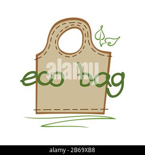 Wiederverwendbare Eco-Tasche; handgezeichneter Vektor. Kein Abfall, sagen Sie Nein zum Kunststoff. Stock Vektor