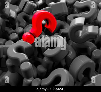 Fragen und Antworten. Wählen Sie die richtige Frage aus. Fragezeichen. Anforderungskonzept. Muss Antworten zu einem Thema haben. 3D-Rendering. Gefälschte Nachrichten. Sozial Stockfoto