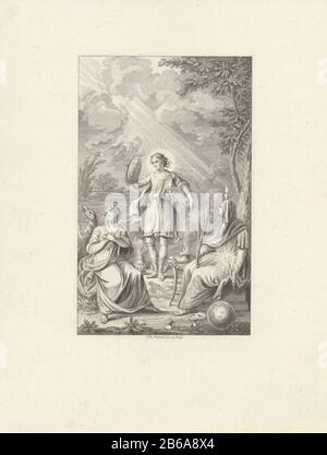 Allegorie mit zwei Personifikationen und einer jungen Frau Allegorische Darstellung mit der Personifikation der Vorsicht mit einem Schlauch und einem Spiegel und der Personifikation des Wahren Glaubens ha auf dem Kopf ein brennendes Herz. Sie werden von einem jungen Vrouw begleitet. Hersteller : Druckmaschine: Reinier Vinkeles (I) Ort Herstellung: Amsterdam Datum: 1751 - 1816 Physikalische Merkmale: Ätzung und Engra-Material: Papiertechnik: Ätzung / Engraa (Druckverfahren) Abmessungen: Blatt: H 260 mm × W 200 mm Betreff: spiegelfide (Glauben) als römische PersonificationPrudentia (Vorsicht) als römische Personifikation Stockfoto