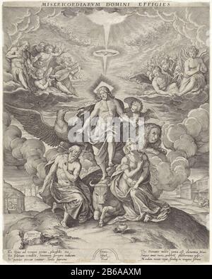 Allegorie der Barmherzigkeit Christi Misericordiarvm domini Effigies (Titelobjekt) 1596: Der Gute Christus, umgeben von Symbolen der vier Evangelisten, streckt seine Hände auf die Öffentlichin und Maria Magdalena. Über ihnen am Himmel, während der Heilige Geist von musikalischen Engeln und dem heiligen Petrus umgeben ist (links in den Wolken). Im Hintergrund das Gleichnis des Pharisäers und des Steuereinnehmers. Und weiter in den Hintergrund der gekreuzigte Christus, der von zwei Schlägern flankiert wird. Rechter Hintergrund Maria Magdalena wäscht die Füße Christi im Haus des Simon des Pharisäers. Am Rand eine sechszeilige Unterschrift, in tw Stockfoto