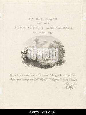 Allegorie des Feuers am Theater Amsterdam, um die Marke des Theaters in Amsterdam vom 11. Mai (Titelobjekt) Leaf mit einer ovalen Allegorie und zweizeiligen Verse in Brand im Theater von Amsterdam, 11. Mai 173, entwischt Putti einen neuen Bienenstock, der das alte gebrannte bijenkorf ersetzt. Hersteller : Druckerei-Hersteller Noah van der Meer (II) (denkmalgeschütztes Gebäude) in seiner Gestaltung: Noah der Meer (II) (denkmalgeschütztes Gebäude) Schriftsteller: Joannes Franciscus Delsing (denkmalgeschütztes Gebäude) Herausgeber: Maarten Magérus (denkmalgeschütztes Eigentum) Ort Herstellung: Nordniederland Datum: 173 Physische Merkmale: Ätzmaterial: Papiertechnik: Stockfoto