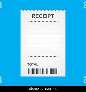 Leerer Beleg mit Barcodevorlage, isoliert auf blauem Hintergrund, flache Vektorgrafiken Stock Vektor