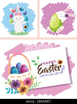 Karten von Happy easter mit Dekoration Stock Vektor