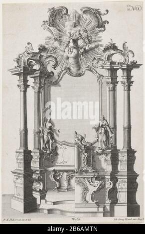 Altäre des Gottes der Vater (Serientitel) mit Rocailleschmuck und Gott der Vater mit Globus in Wolken mit Engeln. Links Johannes der Täufer mit Stab und Lamm, rechts Johannes der Evangelist mit Buch- und Palmzweigadler. Herausgeber Nummer 160. Hersteller : Druckmaschine: Anonymer Entwurf von Franz Xaver Habermann (denkmalgeschütztes Gebäude) Herausgeber: Johann Georg Hertel (I) (denkmalgeschütztes Gebäude) Ort Herstellung: Augsburg Datum: 1731 - 1775 Physikalische Merkmale: Ätzungs- und Engra-Material: Papiertechnik: Ätzung/Engra-Abmessungen (Druckverfahren): Blatt: H 292 mm (Innen schneiden Sie die Plattenkante.) × W 190 Stockfoto