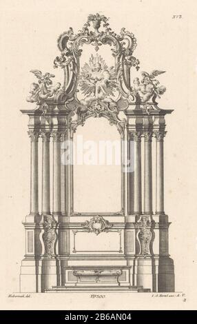 Altäre mit Heilig-Geist-Altären (Serientitel) mit Rocailleornamenten, zwei Engeln und Taube in Herrlichkeit als Symbol des Heiligen Geistes. Herausgeber Nummer 300. Hersteller : Druckmaschine: Anonym zur Zeichnung von: Franz Xaver Habermann (angegeben auf Objekt) Verleger: Johann Georg Hertel (I) (auf Objekt abgebildet) Ort Herstellung: Augsburg Datum: 1745 Physikalische Eigenschaften: Ätzmittel und Engra-Material: Papiertechnik: Ätzung/Engra-Abmessungen (Druckverfahren) Abmessungen: Plattenkante: H 314 mm × W 198 mm Motiv: Heiliger Geist des Altars als Taube dargestellt (in Flammen) Stockfoto