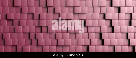 Rot blockiert Hintergrund, eckige Würfel nahtloses Muster, Draufsicht. Sich wiederholender abstrakter Hintergrund, Textur. 3D-Abbildung Stockfoto