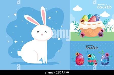 Karten von Happy easter mit Dekoration Stock Vektor