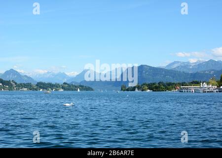 Luzerner, SCHWEIZ - 2. JULI 2014: Der Vierwaldstättersee liegt in der Zentralschweiz und ist der viertgrößte See des Landes. Stockfoto